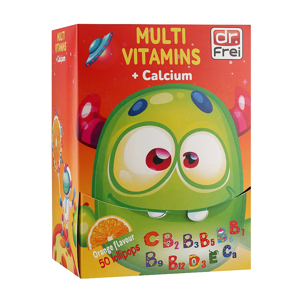 Дитячі мультивітаміни з кальцієм Dr. Frei Multivitamins With Calcium, 50 льодяників на палочці