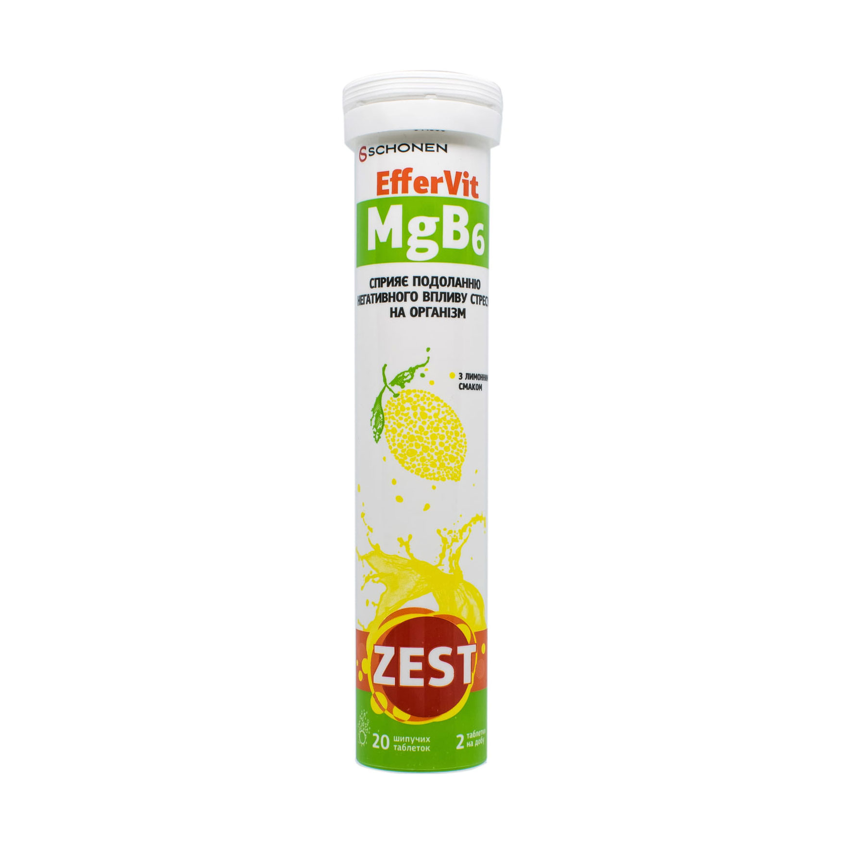Магній та вітамін B6 Schonen Zest EfferVit MgB6, 20 шипучих таблеток